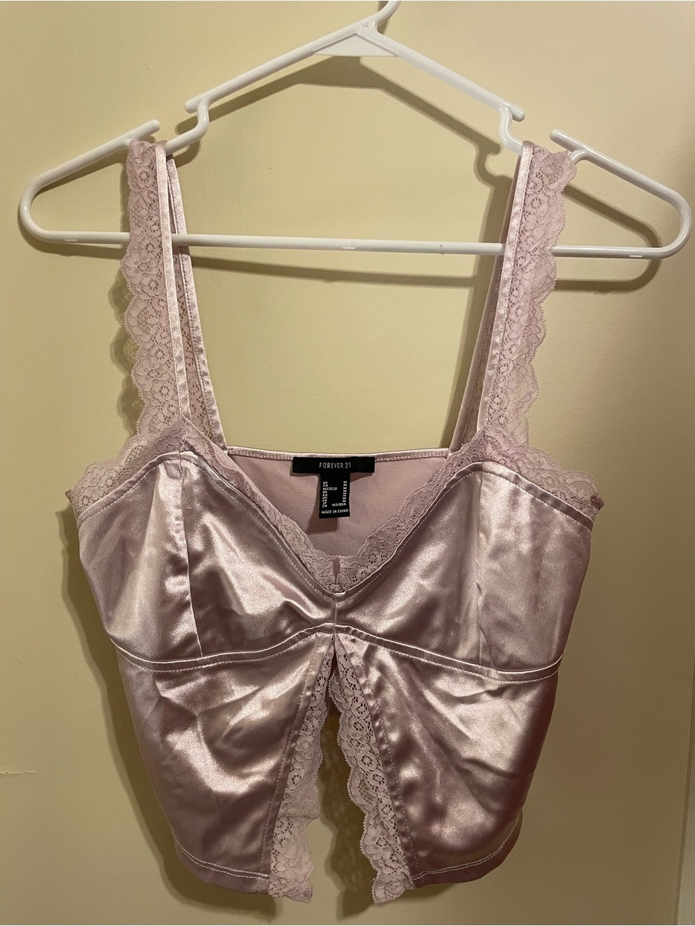 Forever 21 Pale Blush Satin Lace-Trim Tank